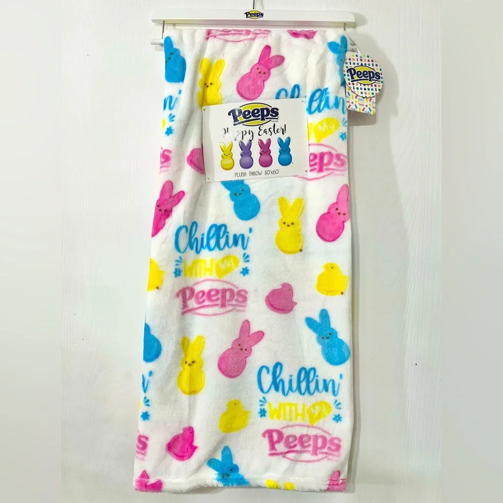 Chillin With My Peeps Throw Blanket Soft Plush Chicks & Easter Bunnies 50”x 60”